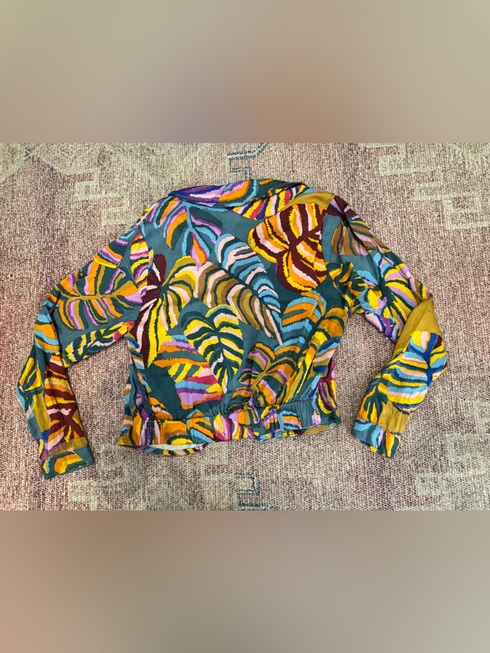 Haute Hippie monstera leaf print long sleeve pullover collared blouse small - Picture 10 of 11